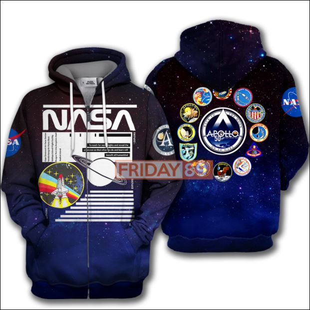 National space Apollo 3D all over printed zip hoodie