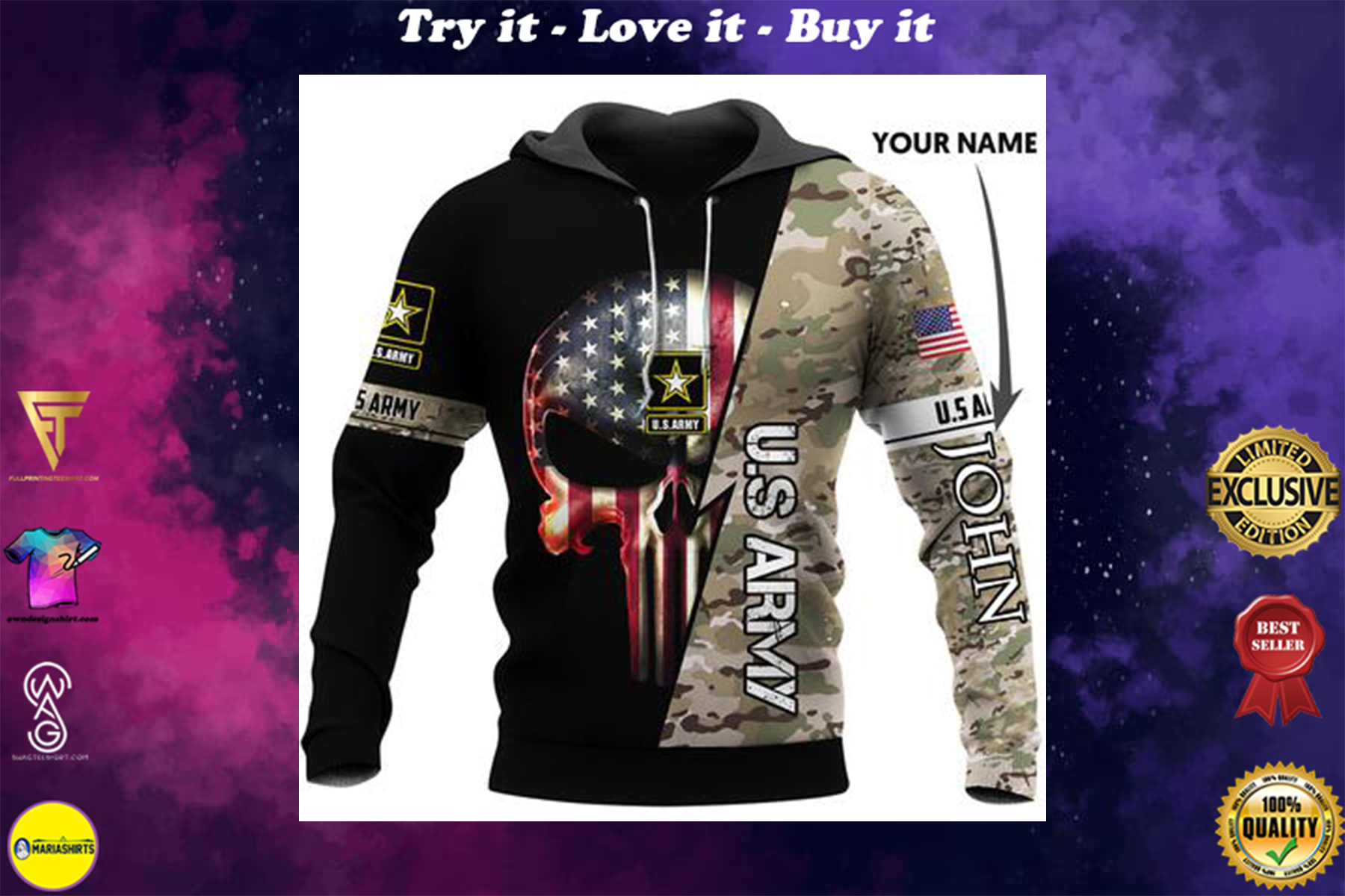 [highest selling] custom name us army skull american flag camo full over printed shirt – maria