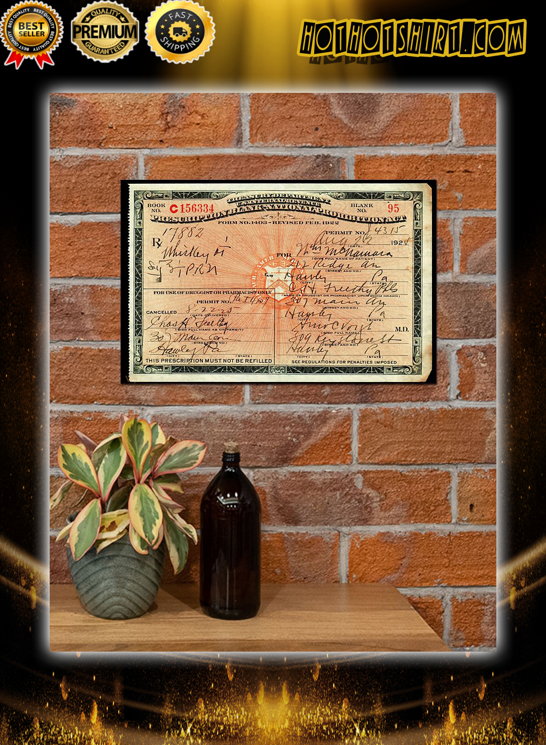 1924 Prescription for Whiskey During Prohibition Poster 2