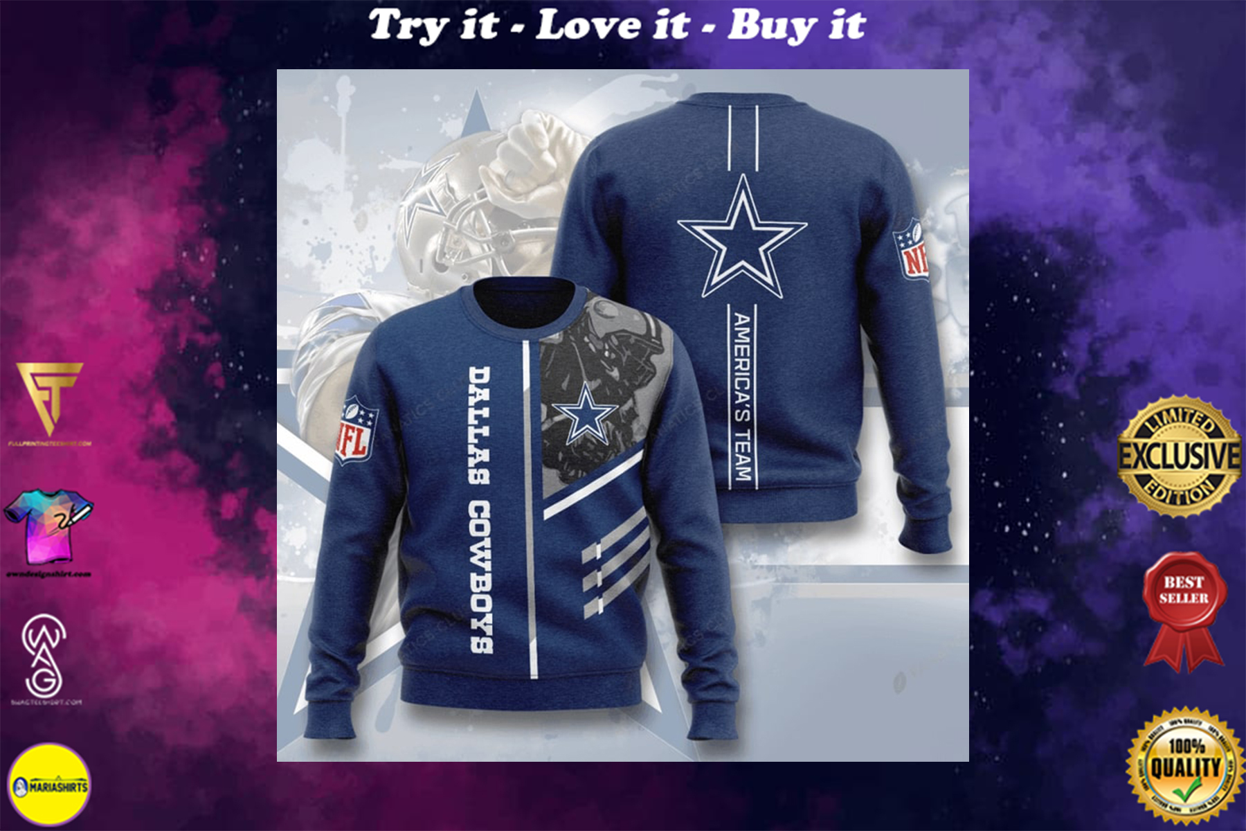 [highest selling] dallas cowboys america's team full printing ugly sweater - maria