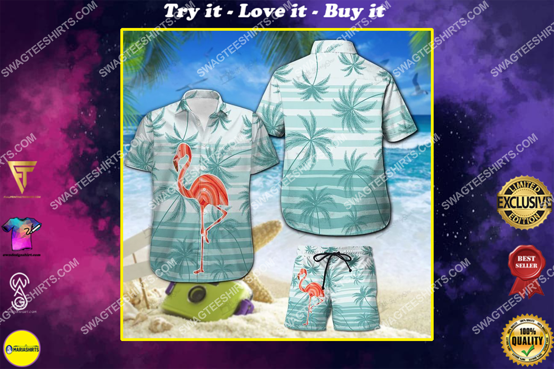 [highest selling] tropical flamingo and palm tree all over print hawaiian shirt – maria