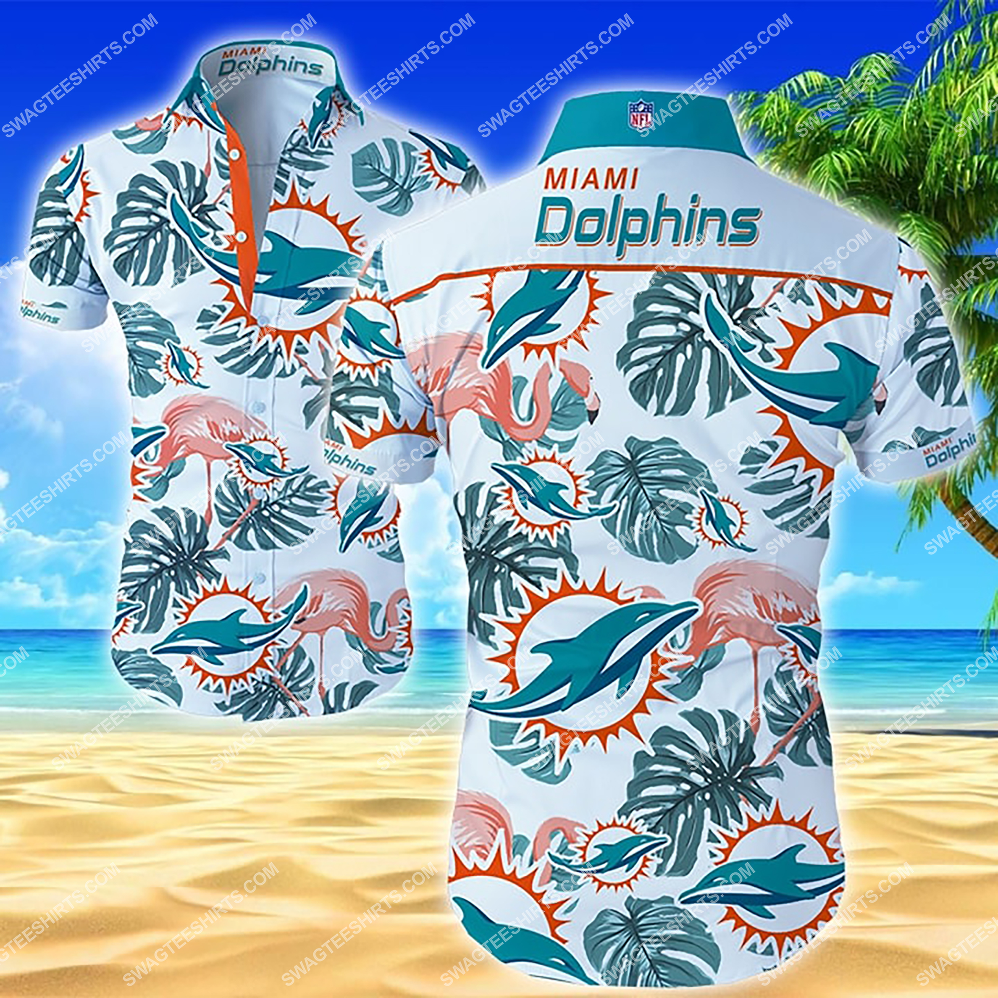 [highest selling] tropical miami dolphins all over print hawaiian shirt – maria