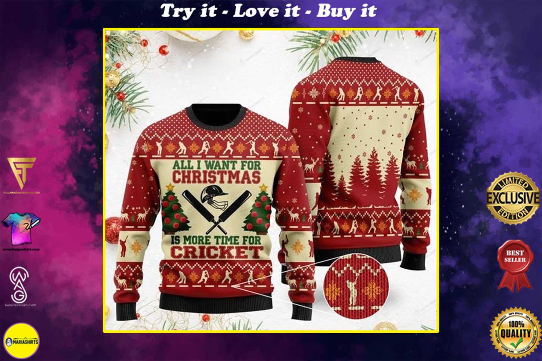 [highest selling] all i want for christmas is more time for cricket christmas ugly sweater – maria