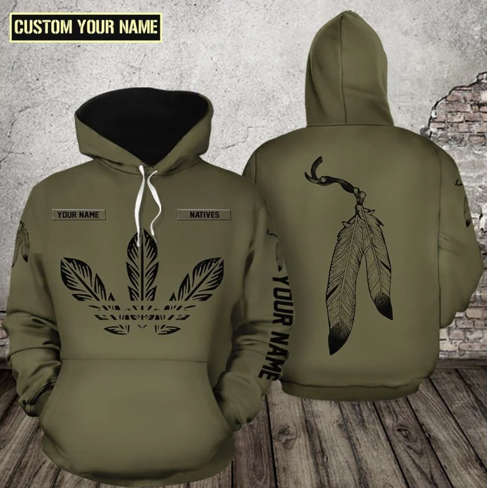 Native leather all over printed 3D hoodie