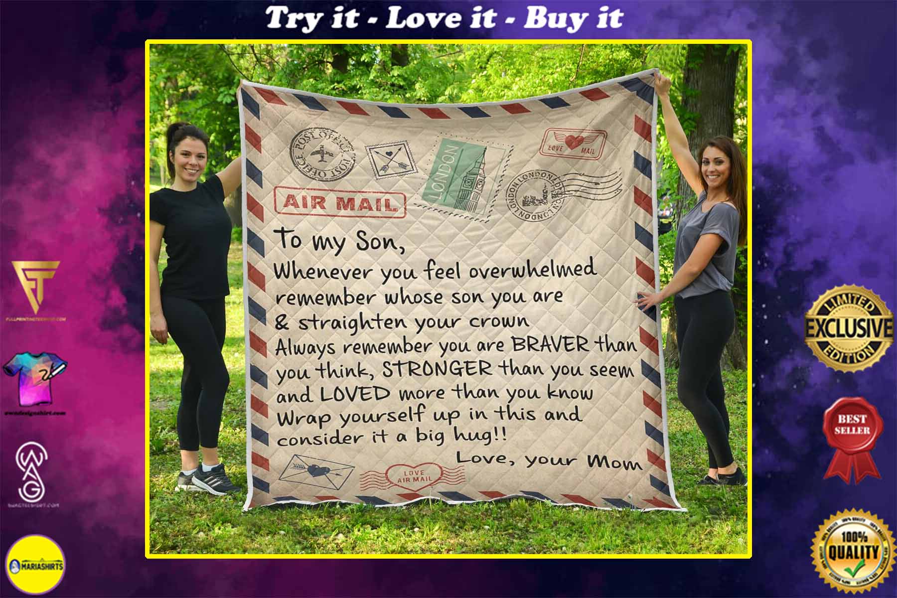[highest selling] air mail letter to my son always remember you are braver than you think your mom quilt – maria