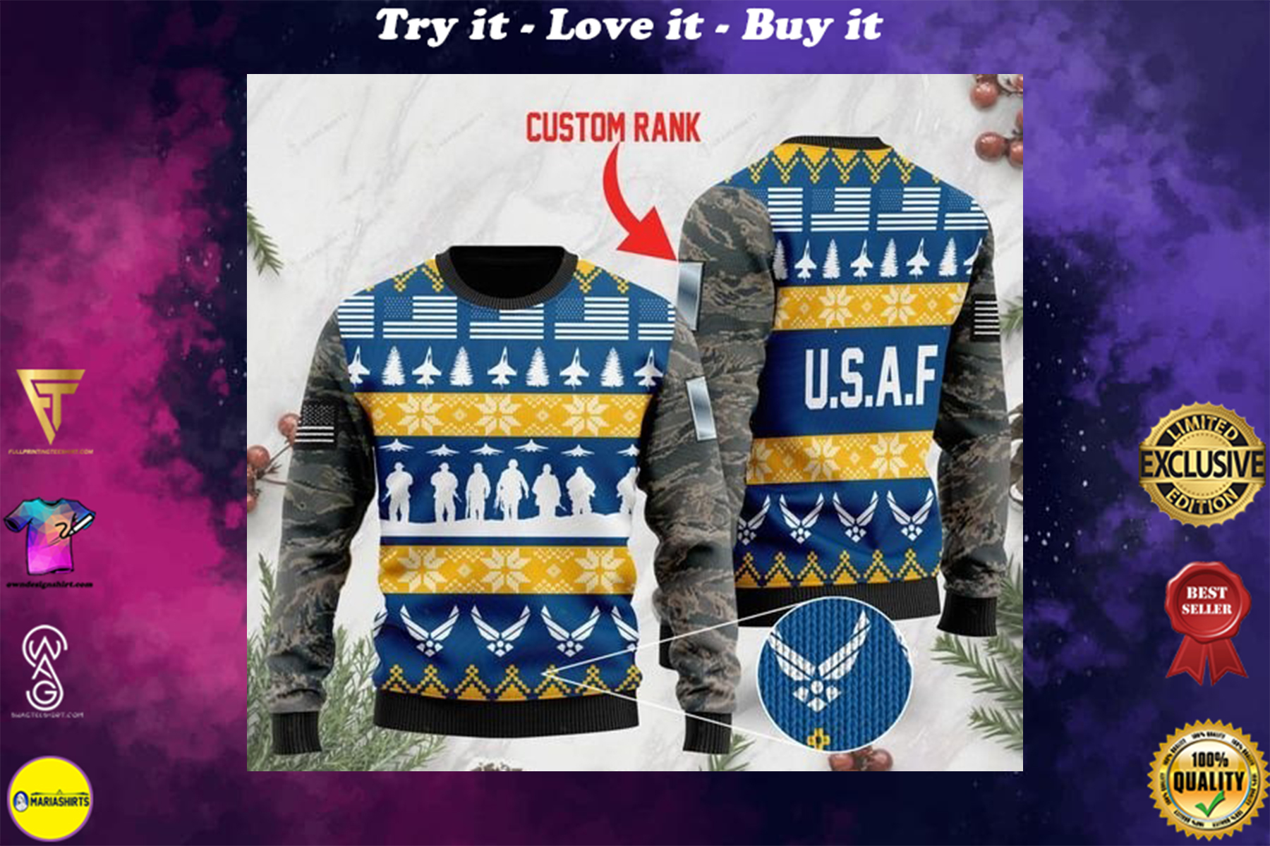 [highest selling] custom rank the united states air force full printing ugly sweater – maria