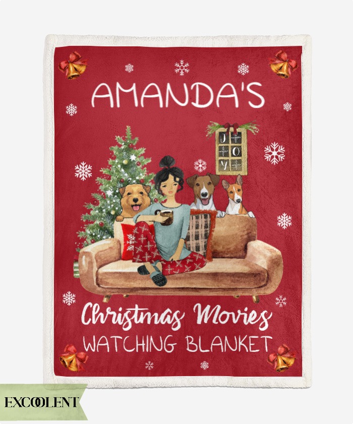 Personalized custom name mom with dogs christmas movies watching blanket