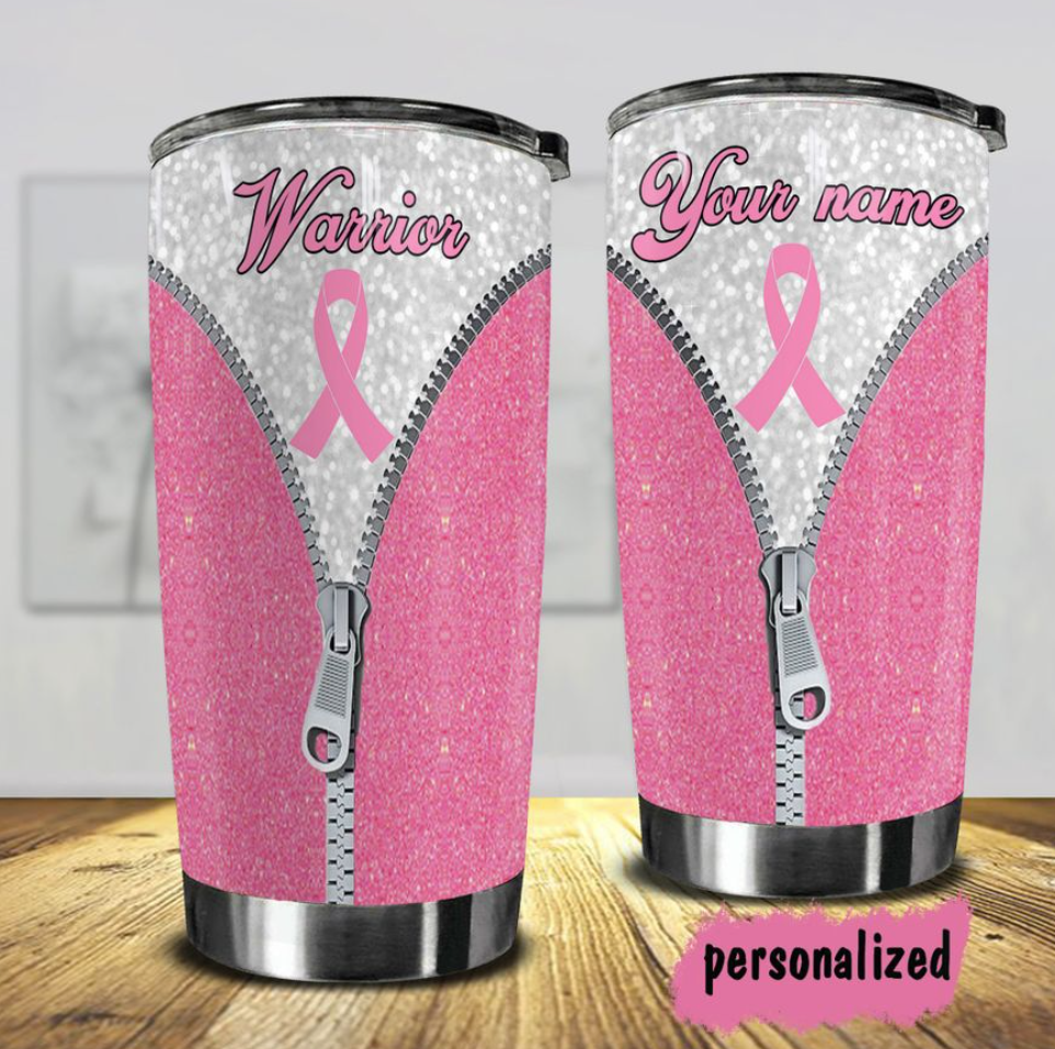 Personalized breast cancer warrior tumbler