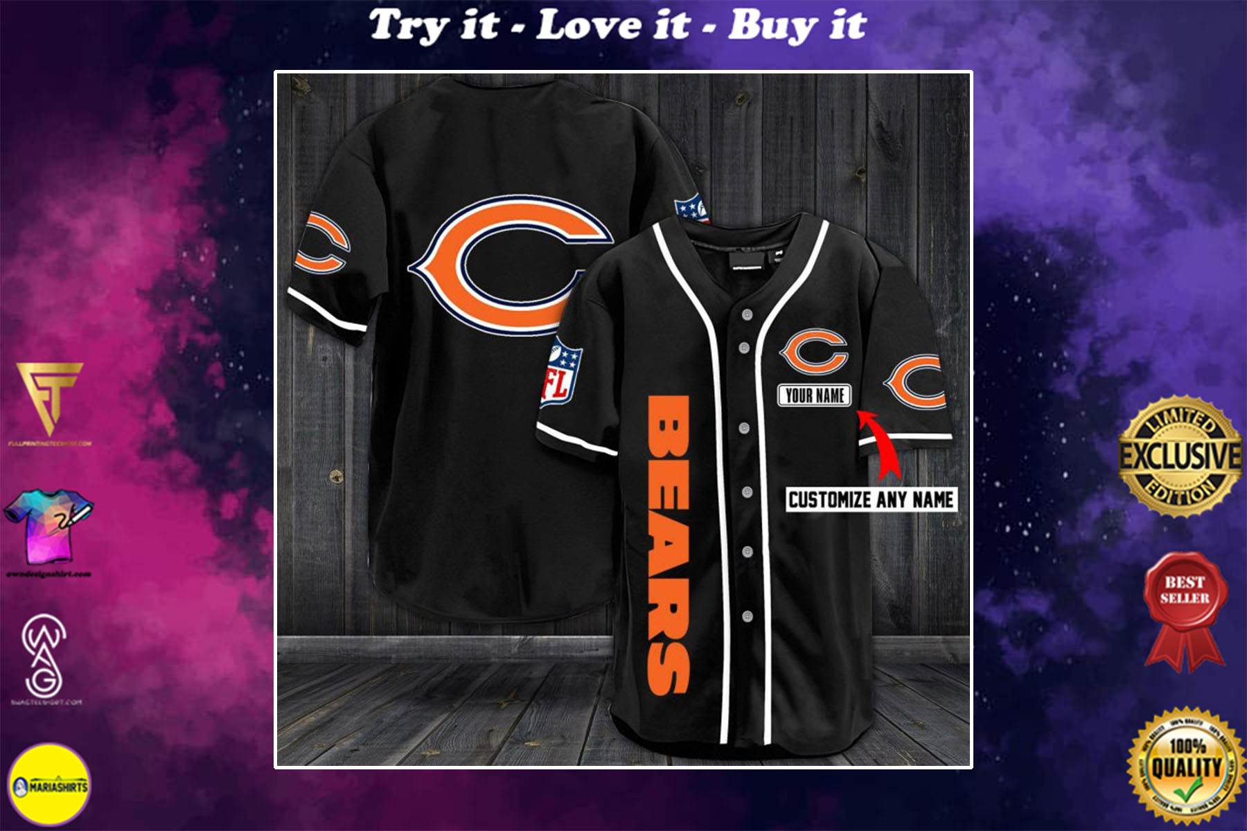 custom name chicago bears baseball shirt