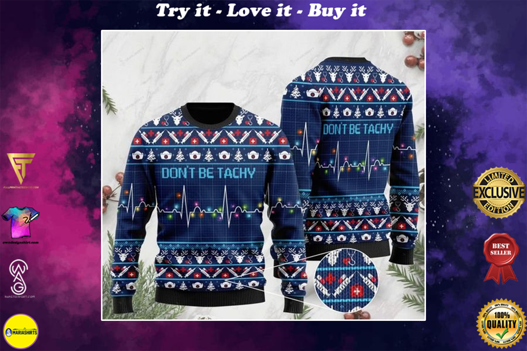 [highest selling] christmas nurse dont be tachy full printing ugly sweater – maria