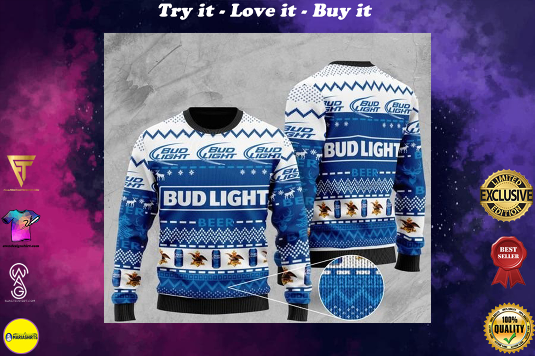 [highest selling] bud light beer all over printed christmas ugly sweater – maria