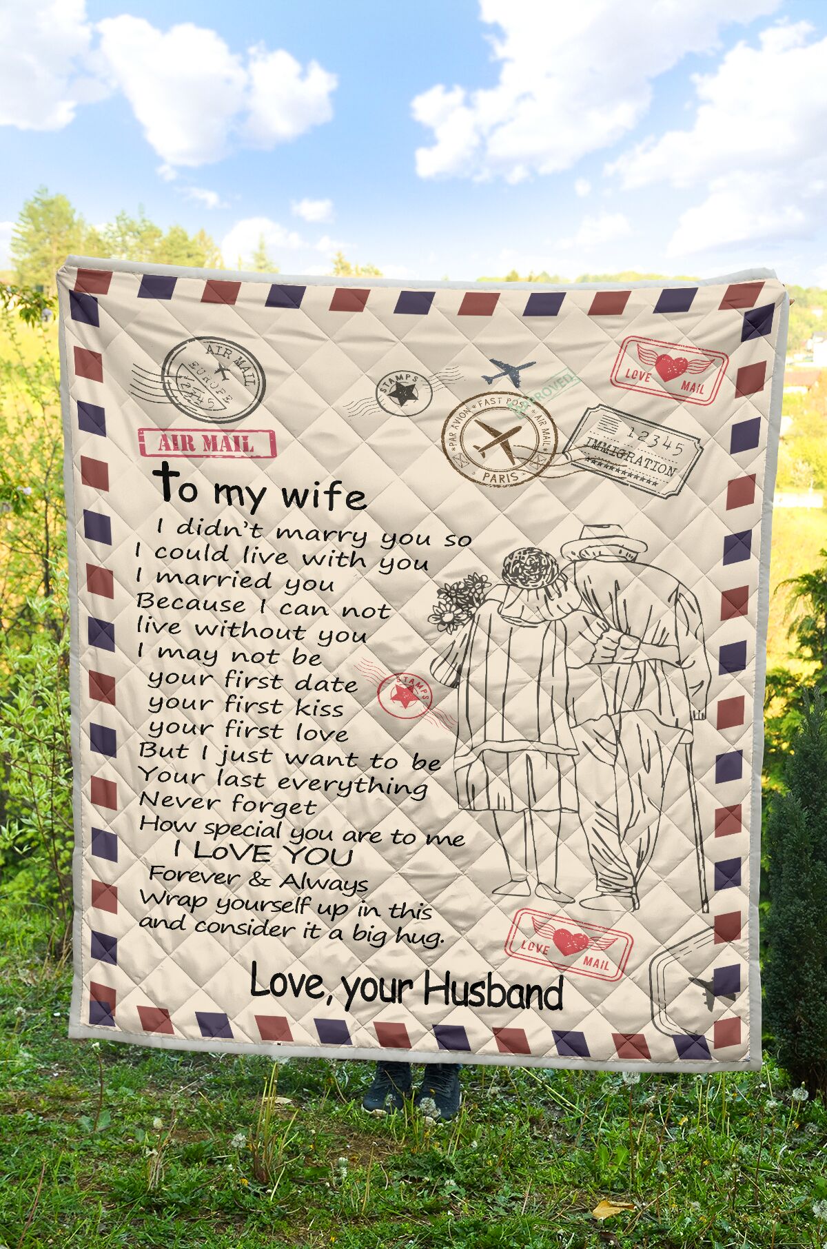 Letter air mail to my wife i didn't marry you quilt blanket