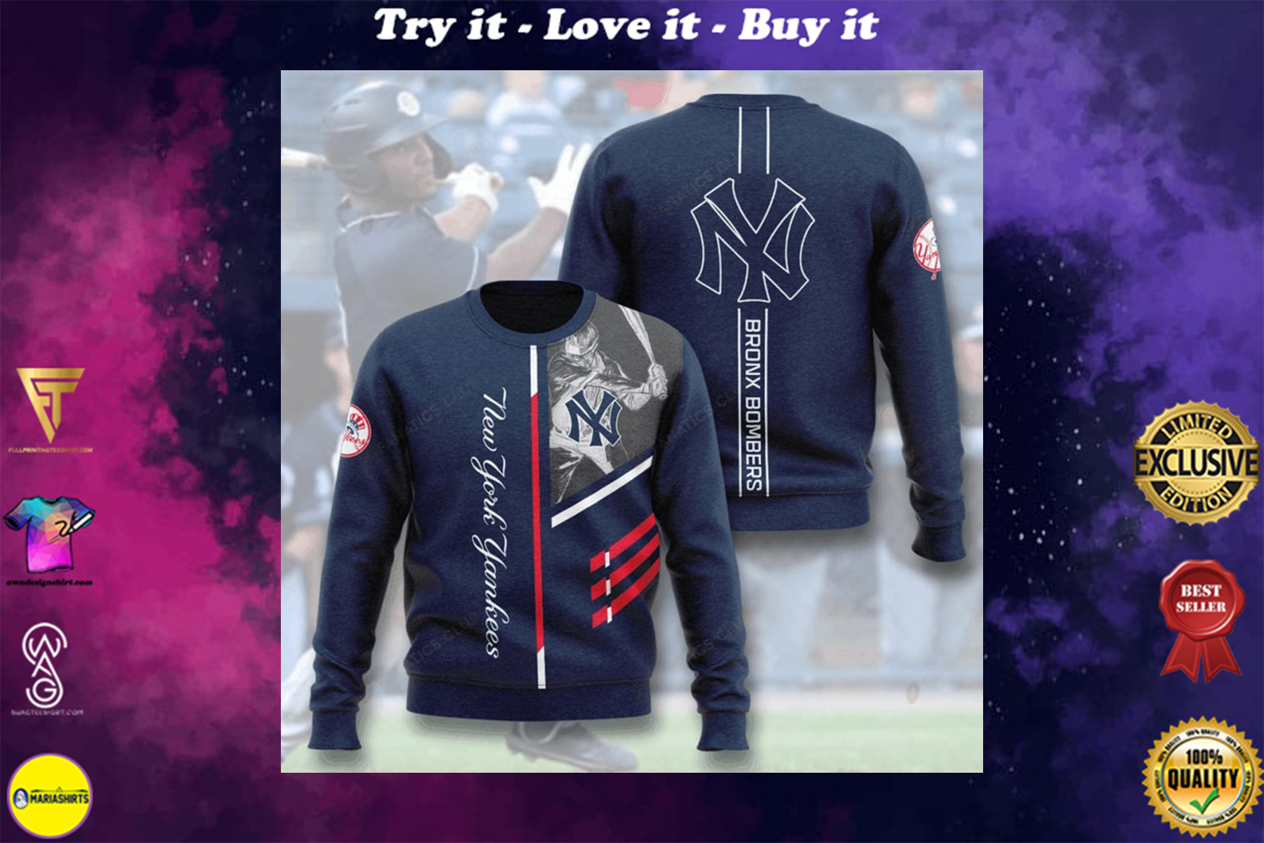[highest selling] new york yankees bronx bombers full printing ugly sweater - maria