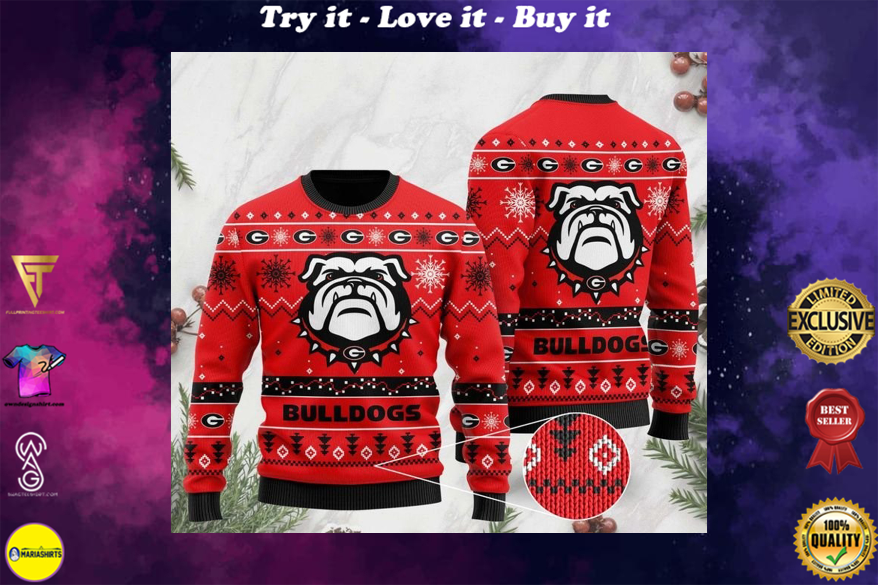 the georgia bulldogs football christmas ugly sweater
