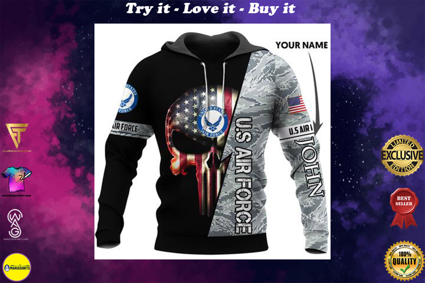 [highest selling] custom name us air force skull camo full over printed shirt – maria