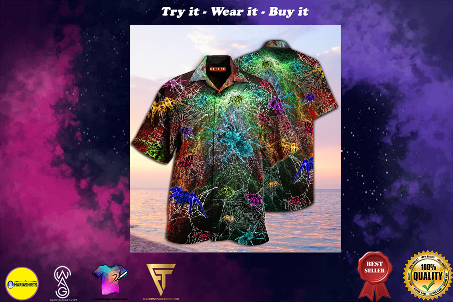 colorful spiderweb full printing hawaiian shirt – maria