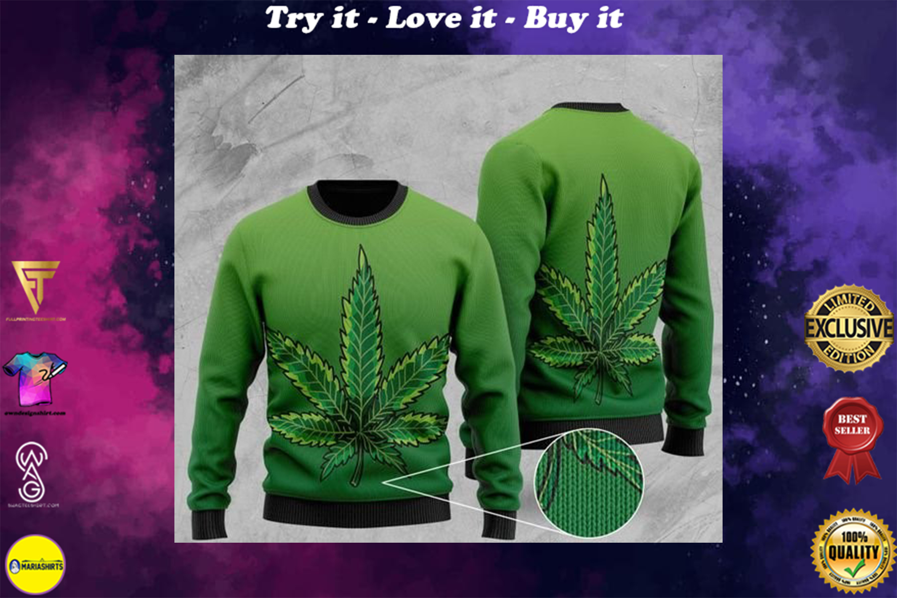 marijuana cannabis all over printed christmas ugly sweater