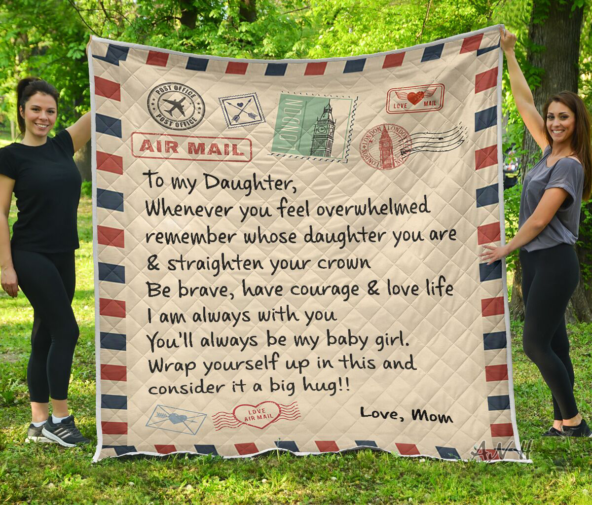 Letter air mail to my daughter love mom quilt blanket