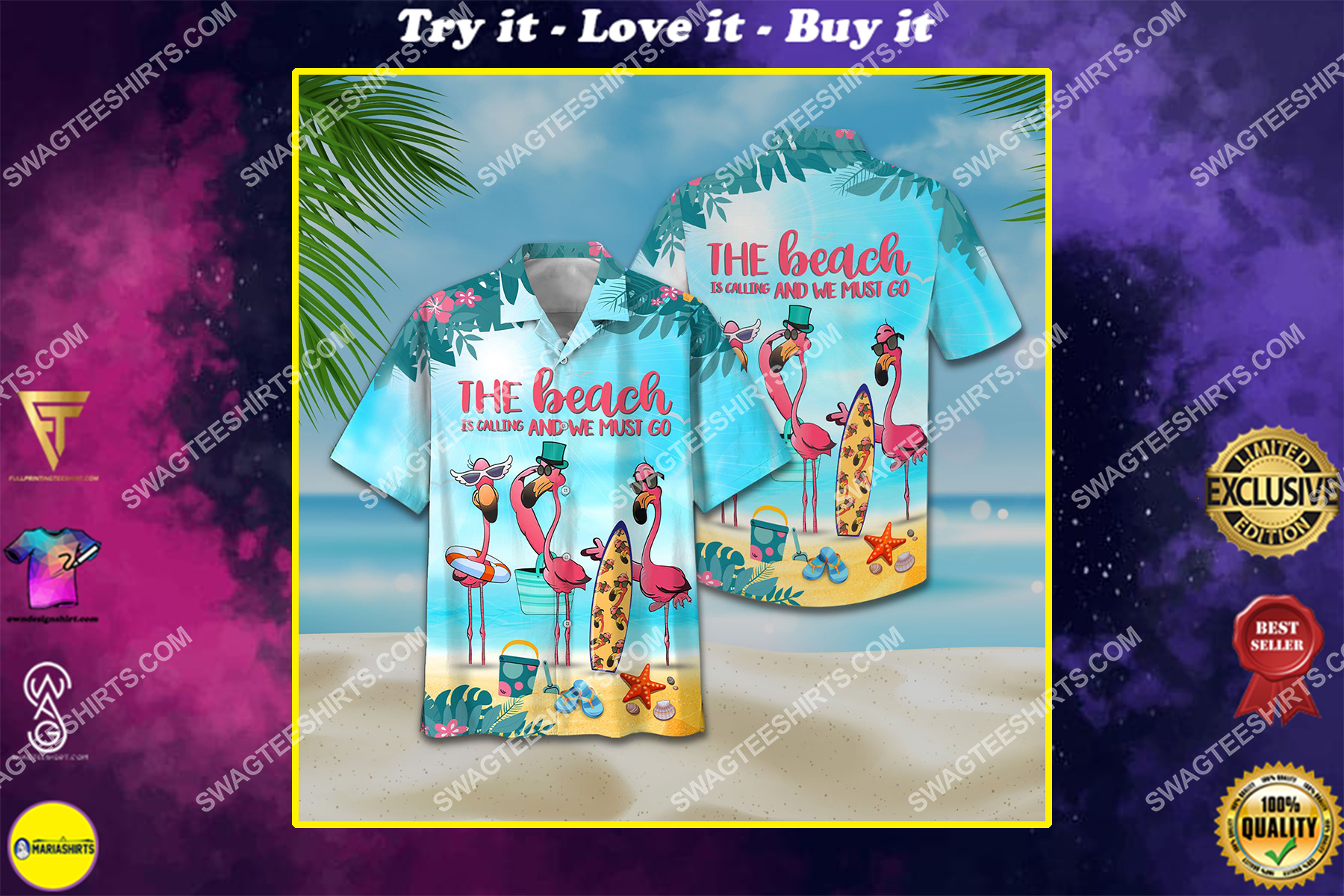 [highest selling] flamingo the beach is calling and we must go all over print hawaiian shirt - maria