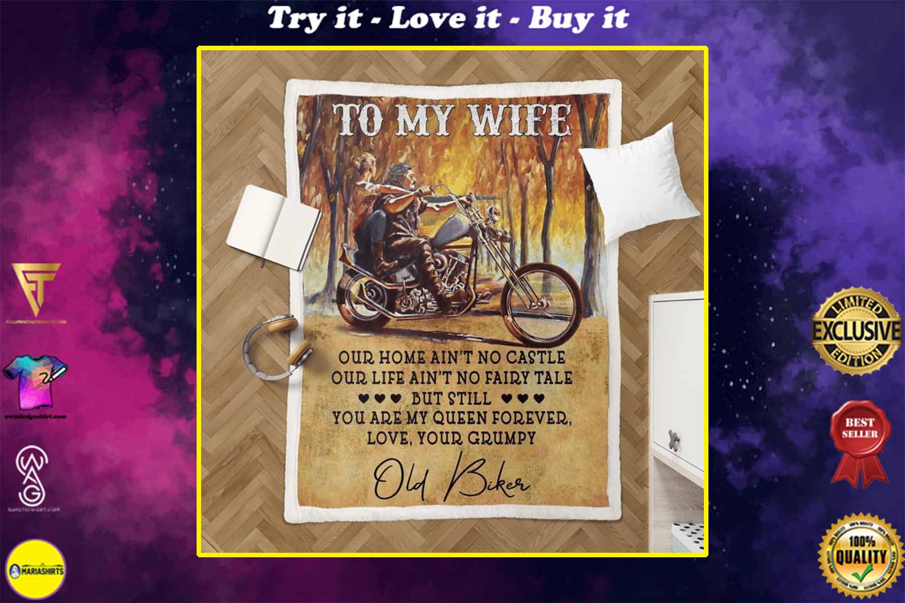 [highest selling] couple biker to my wife you are my queen forever your grumpy blanket – maria