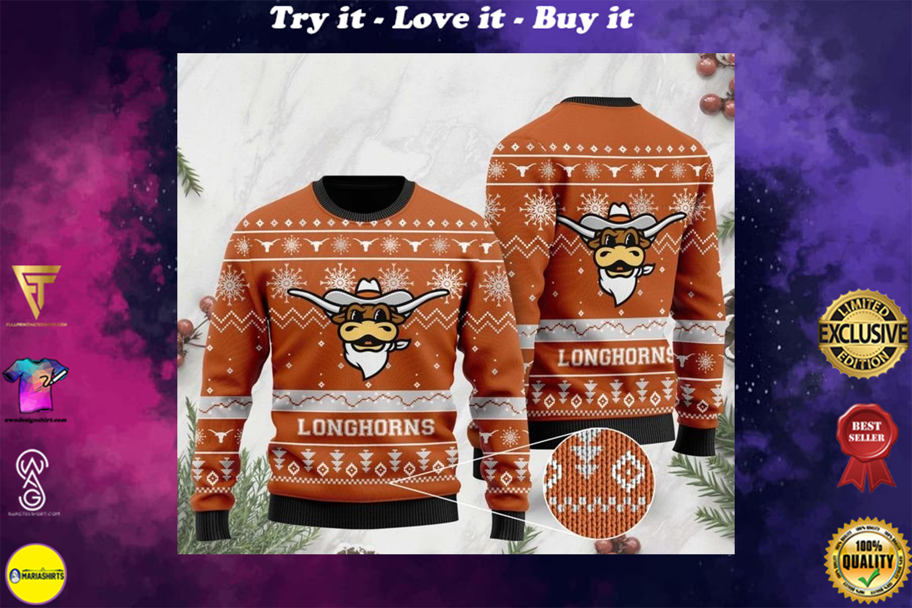 the texas longhorns football christmas ugly sweater
