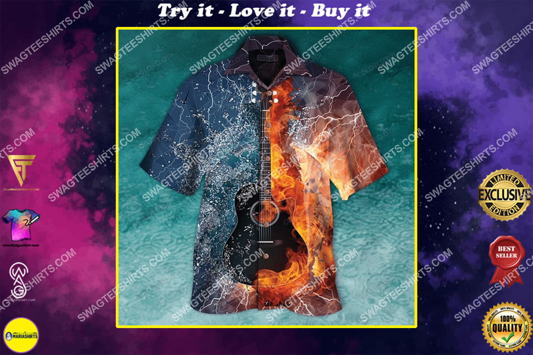 [highest selling] guitar fire and water all over print hawaiian shirt – maria
