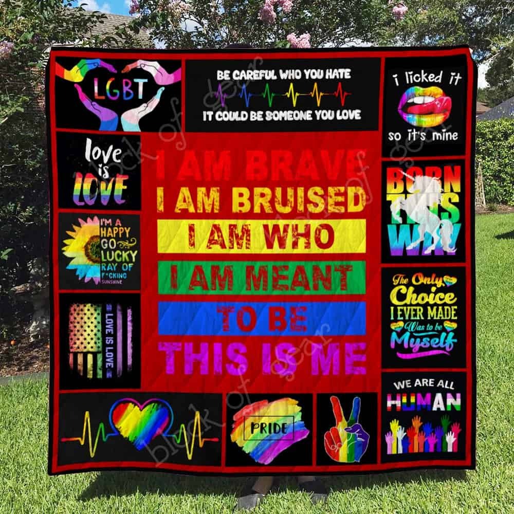 LGBT pride i am brave this is me quilt blanket 1