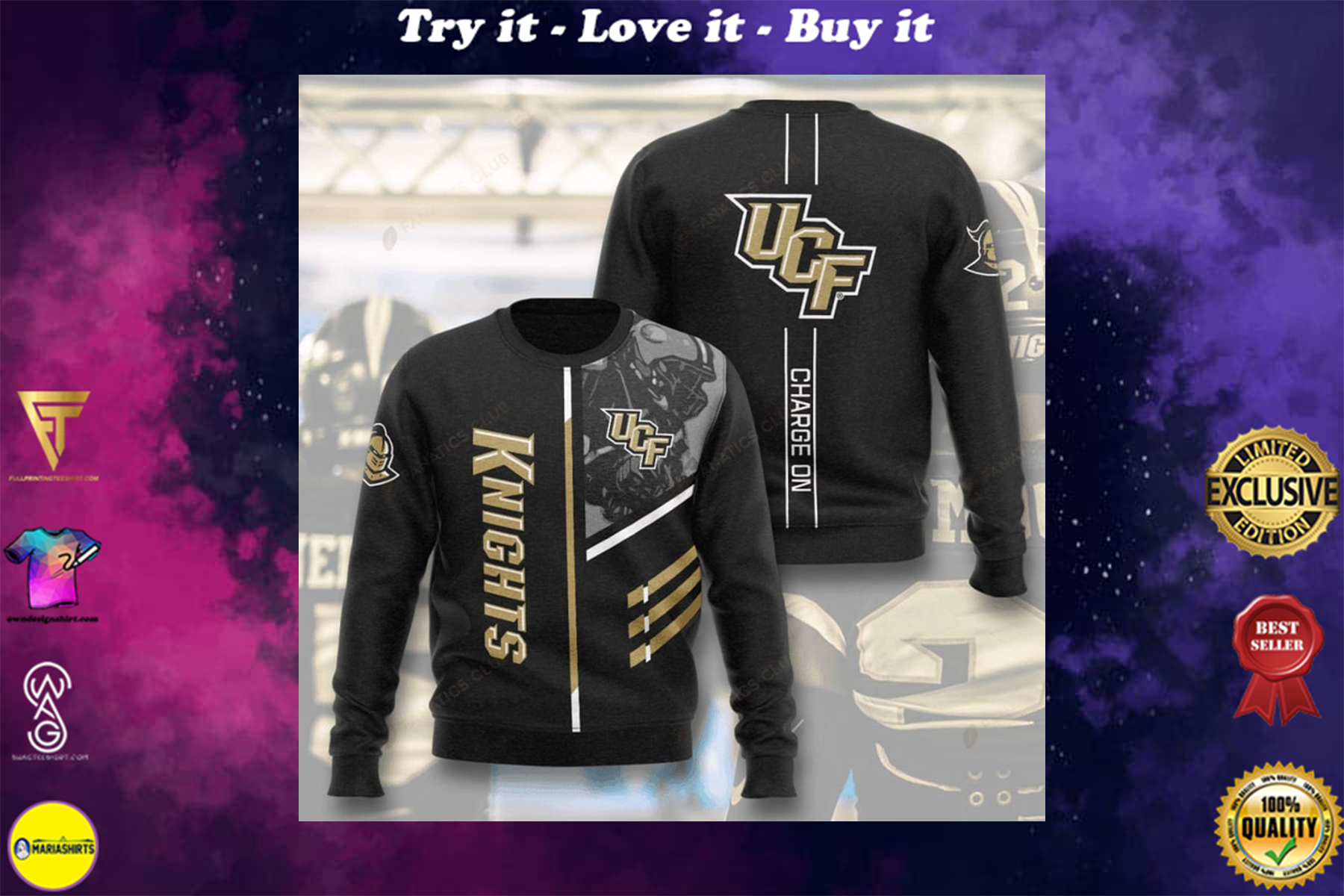[highest selling] ucf knights football charge on full printing ugly sweater - maria (Copy)
