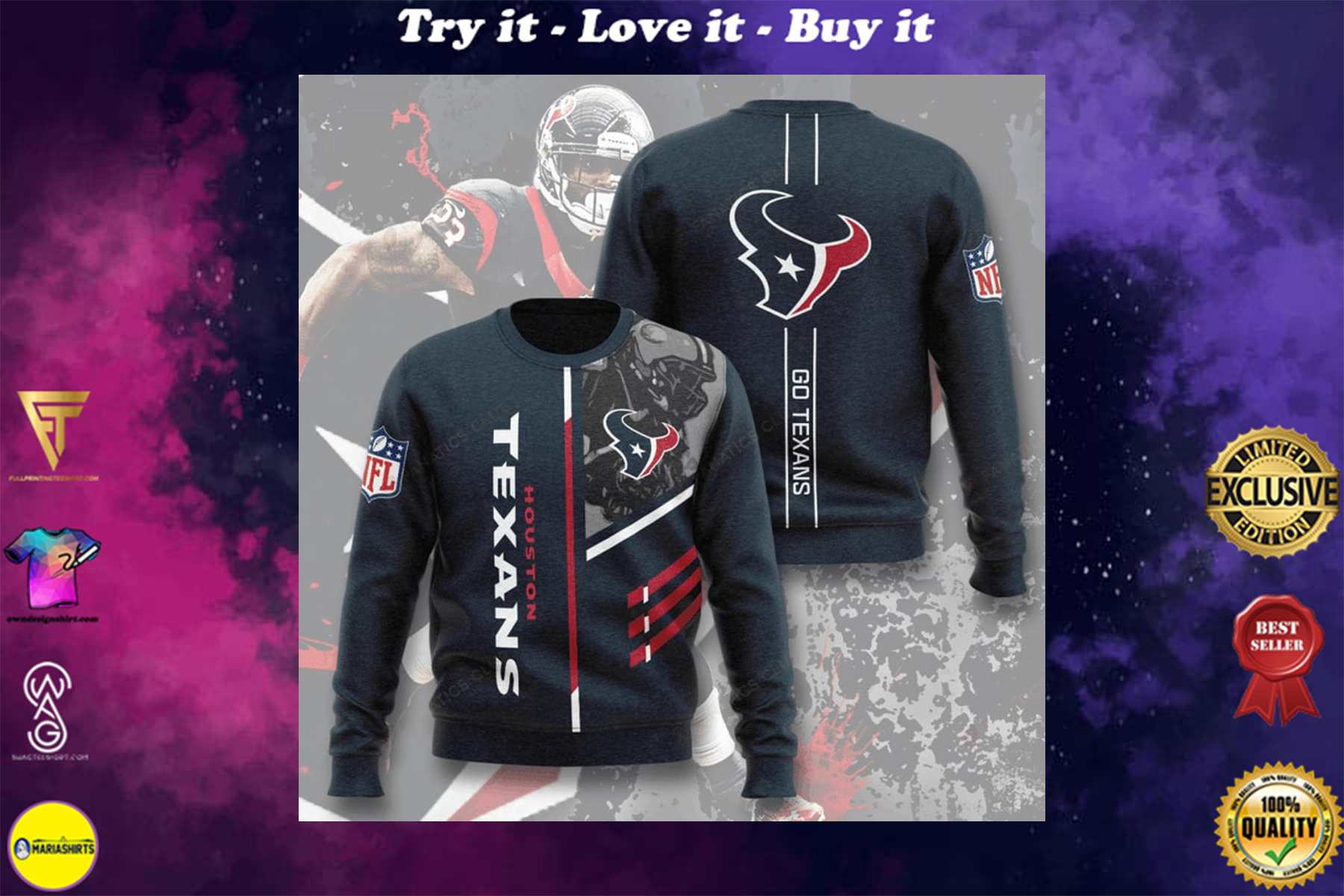 [highest selling] national football league houston texans go texans full printing ugly sweater - maria