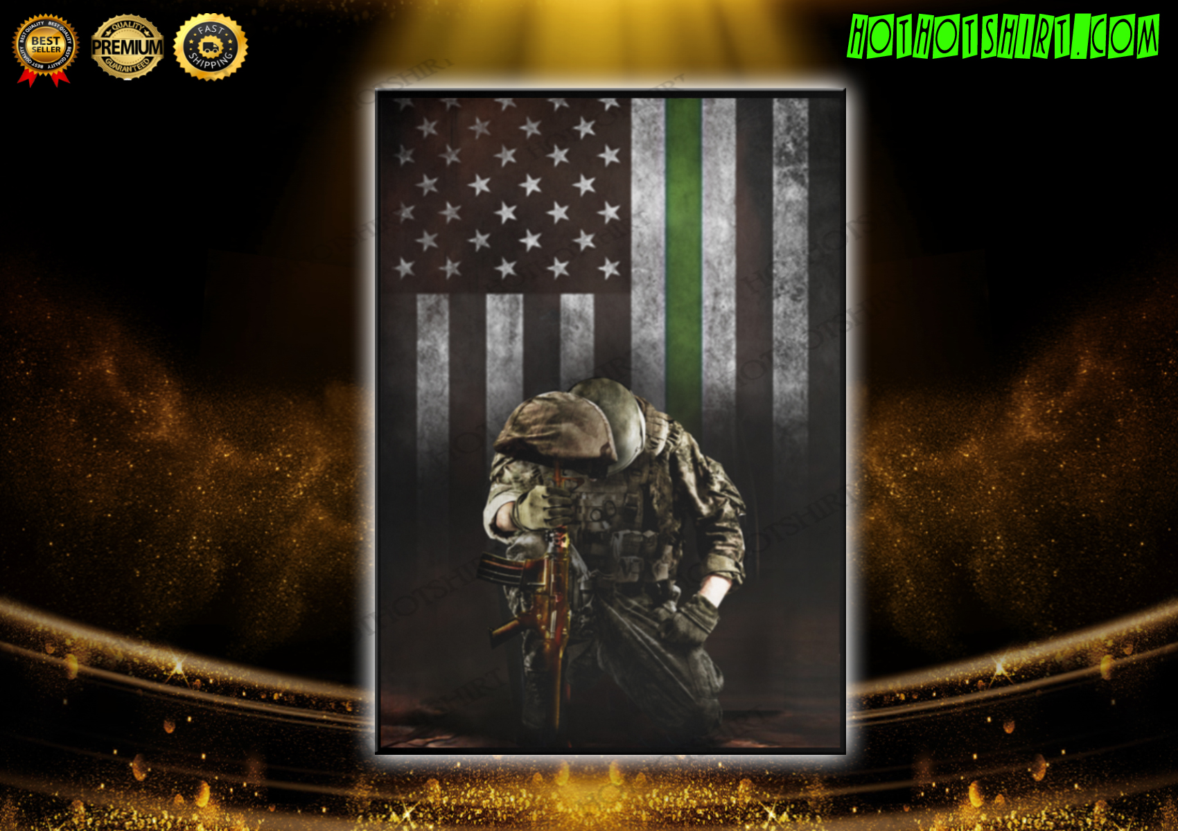 Thin Green Line American Flag Poster Honoring Men Women Our Military