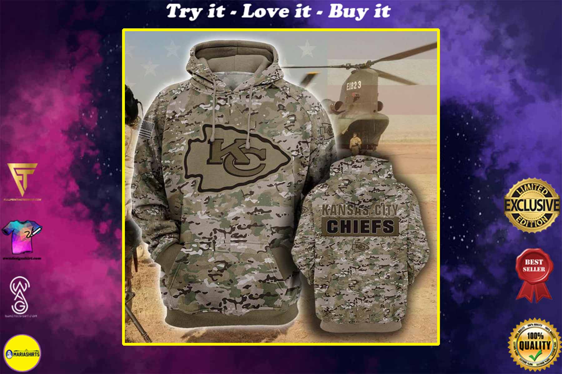 [highest selling] the kansas city chiefs camouflage veteran full over printed shirt - maria