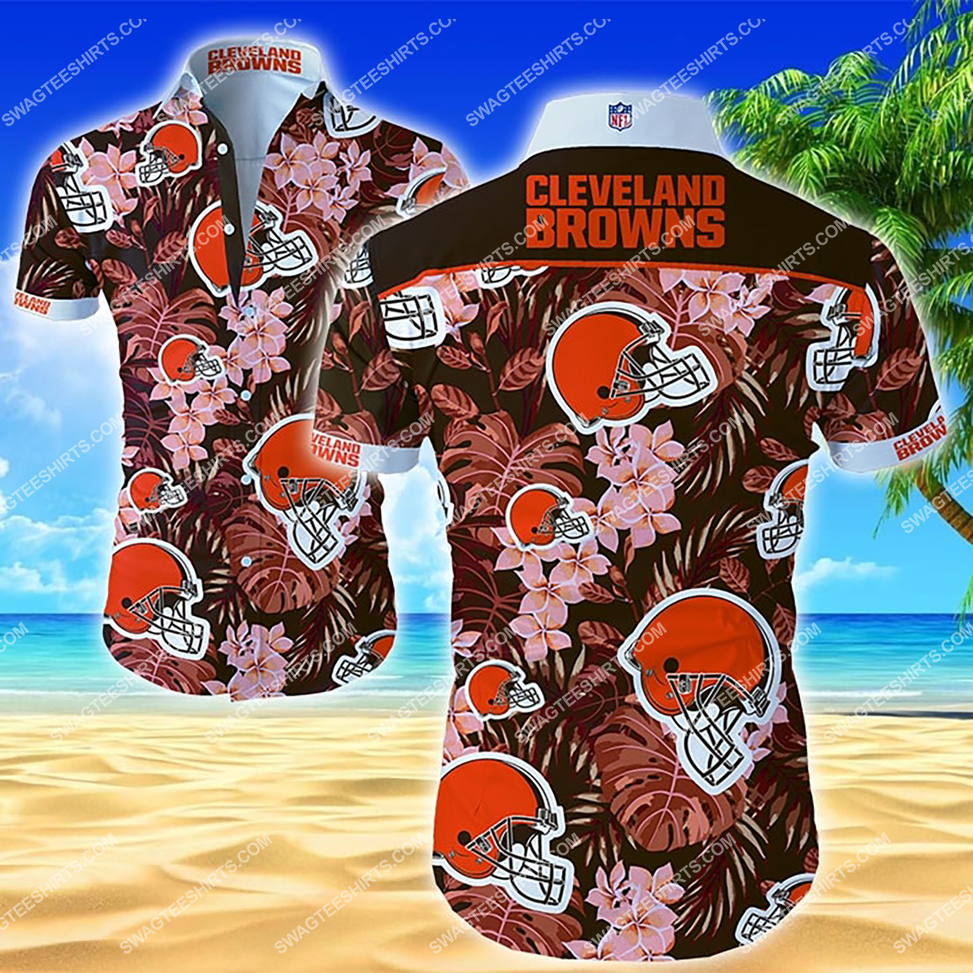 tropical flower cleveland browns team summer hawaiian shirt 2