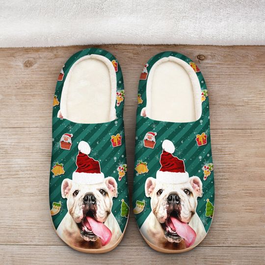 The bulldog with santa hat all over printed slippers – maria