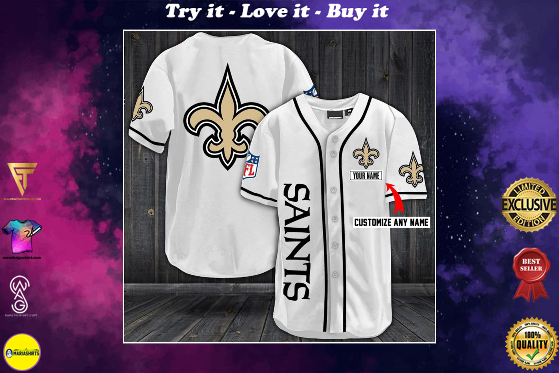 personalized name new orleans saints full printing baseball shirt – maria