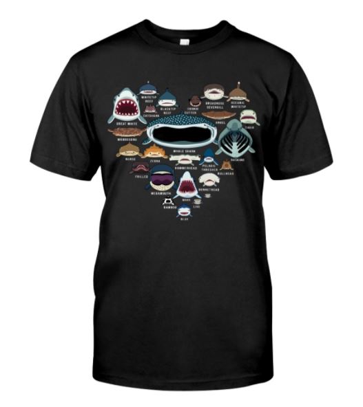 Sharks types faces t shirt, hoodie, tank top