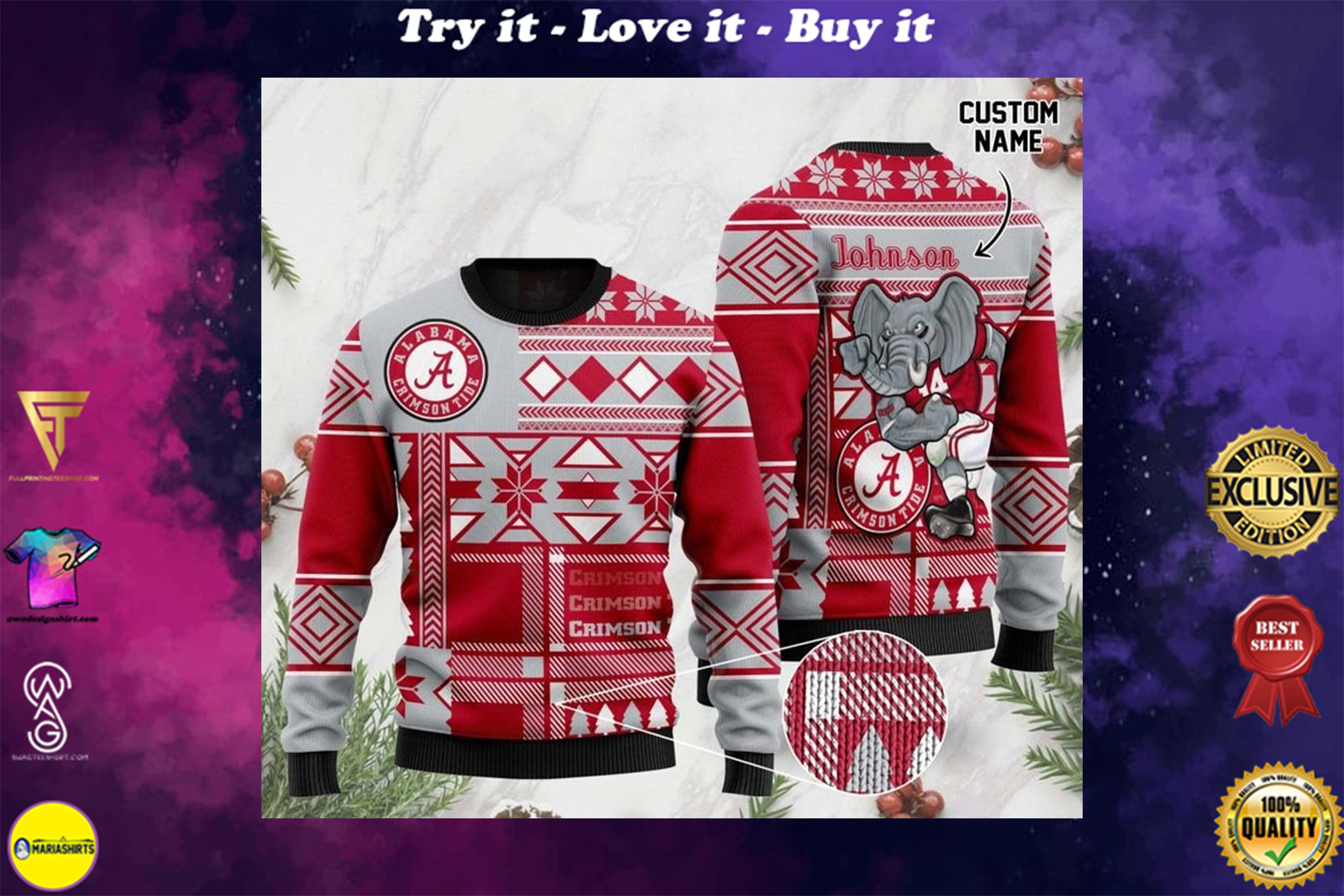 [highest selling] custome name alabama crimson tide football christmas ugly sweater  – maria