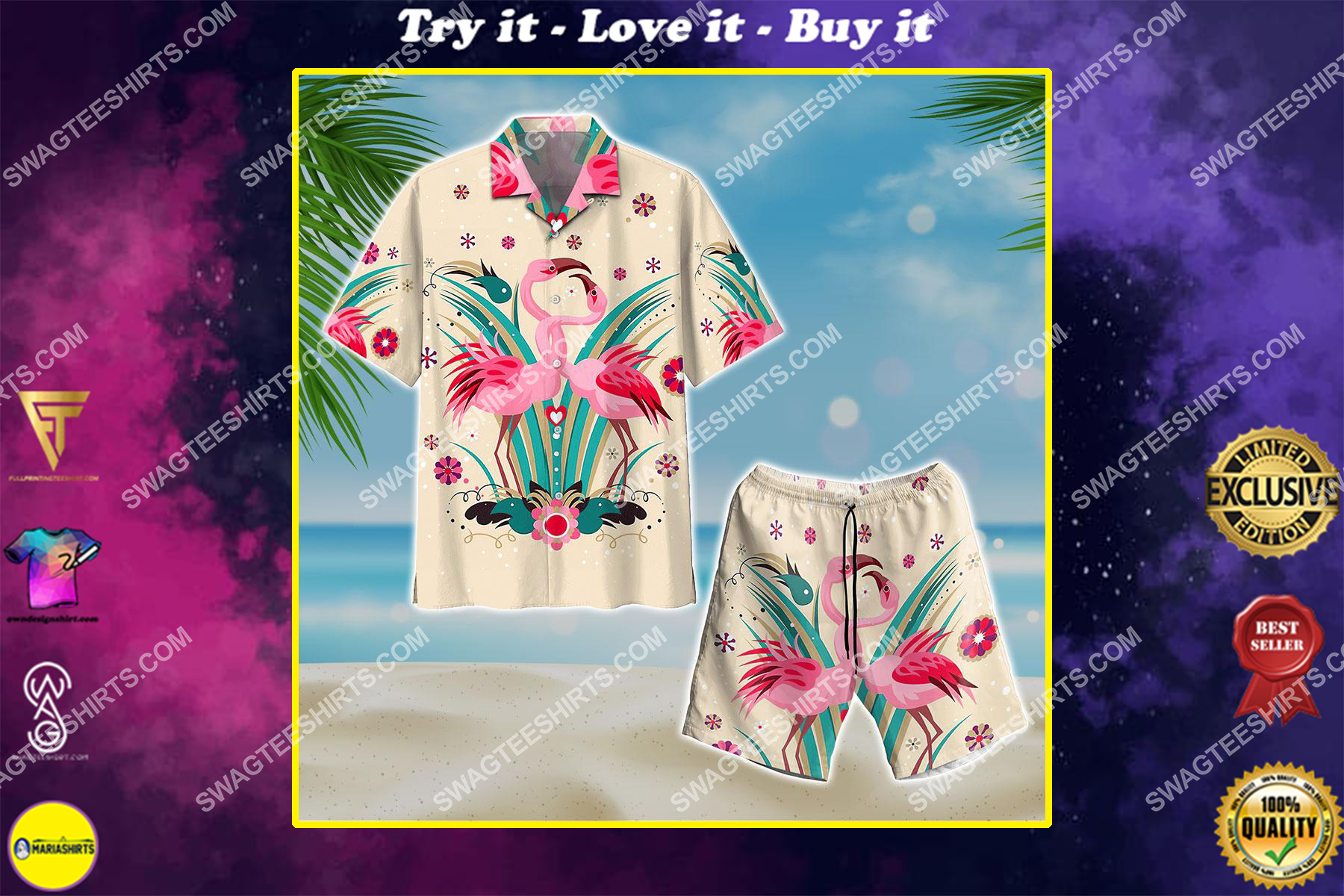 [highest selling] flamingo couple pattern all over print hawaiian shirt – maria
