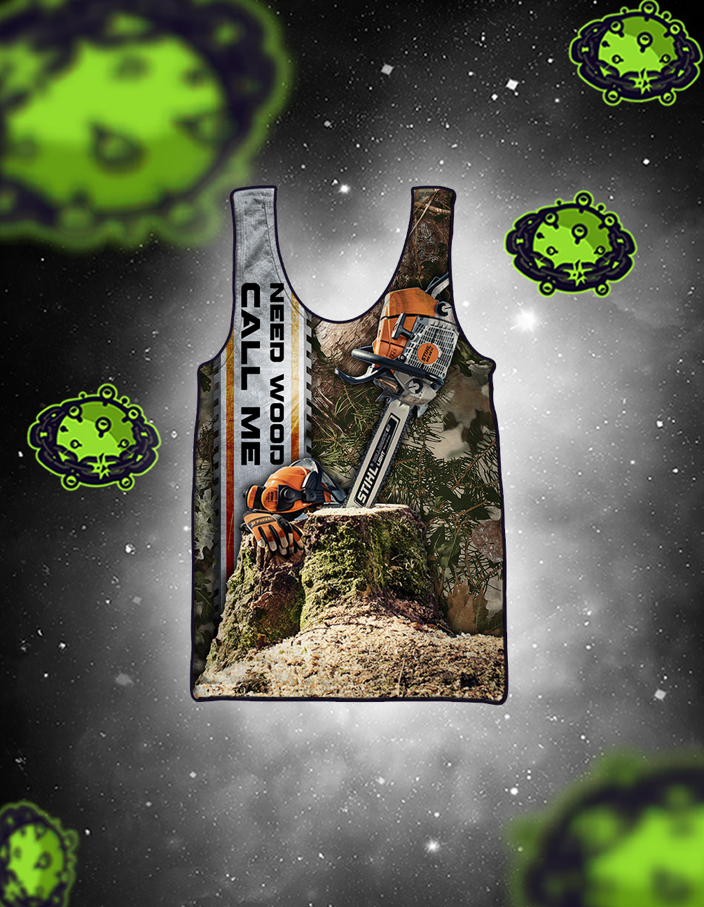 Chainsaw need wood call me 3D all over printed tank top
