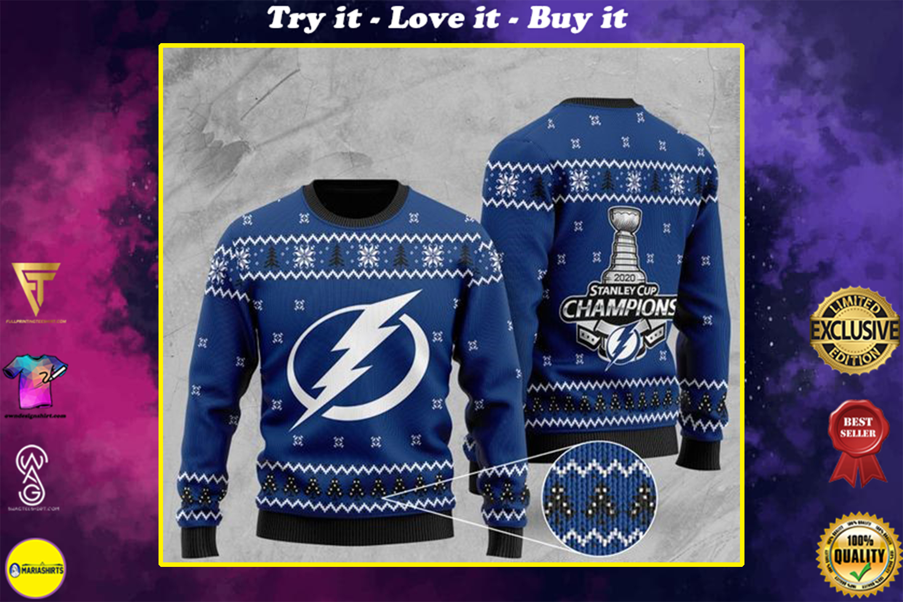 tampa bay lightning 2020 stanley cup champions full printing ugly sweater