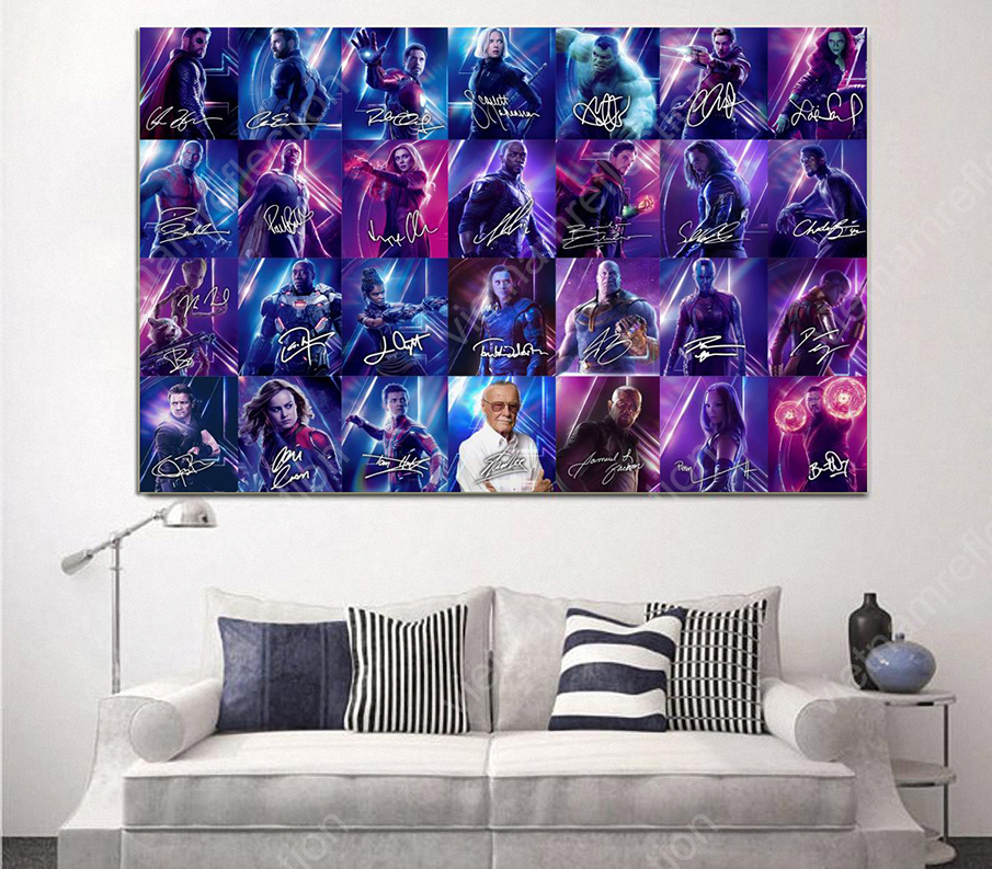 Avengers Marvel all characters Stan lee signature poster