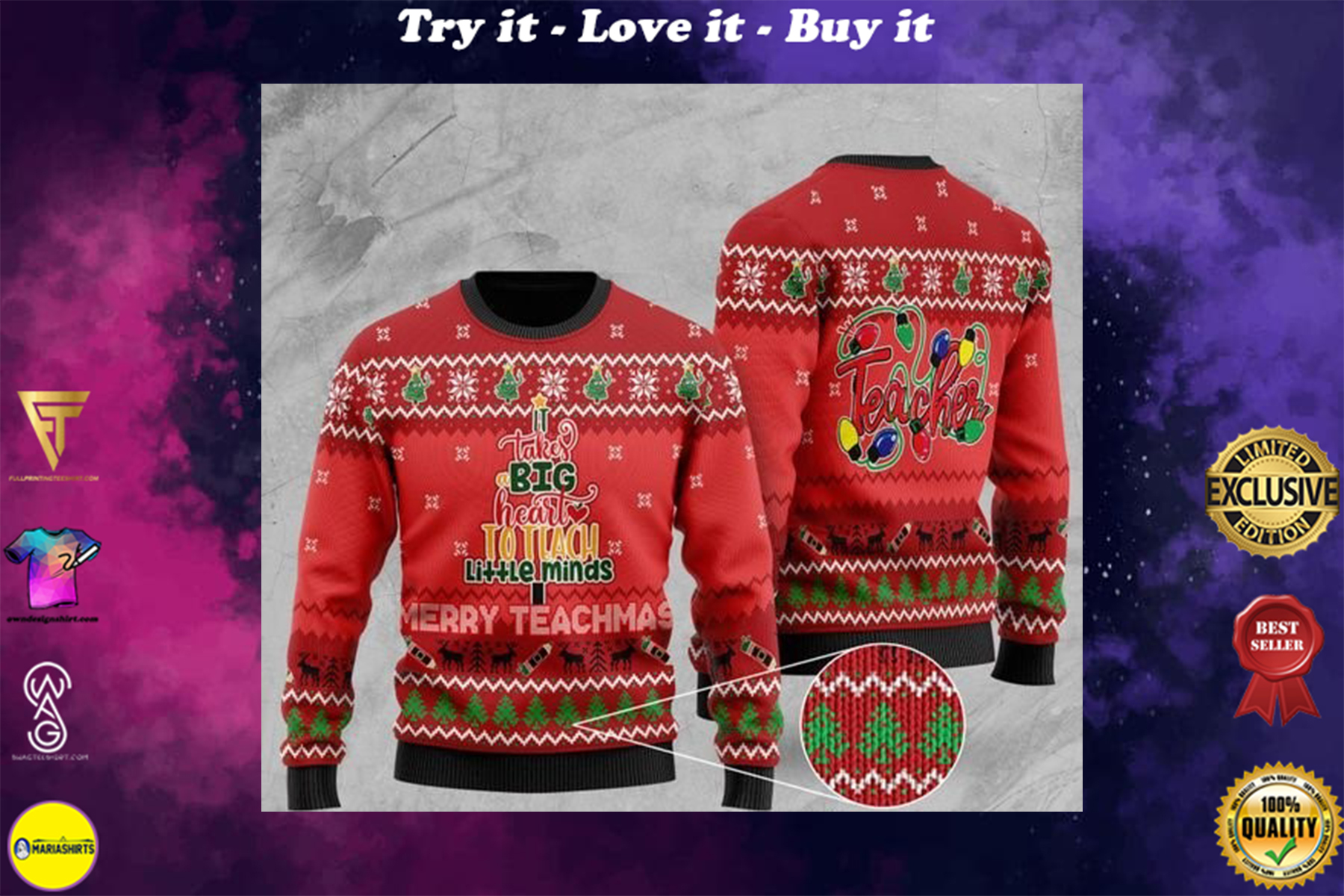 it takes big heart to teach little minds merry teachmas christmas ugly sweater