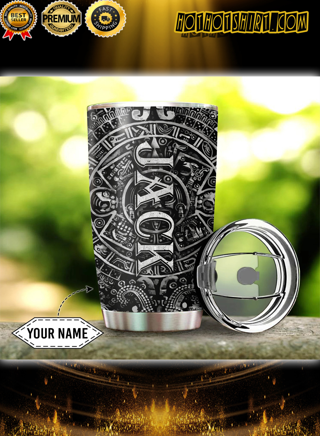 Aztec mexico custom name stainless steel tumbler 3