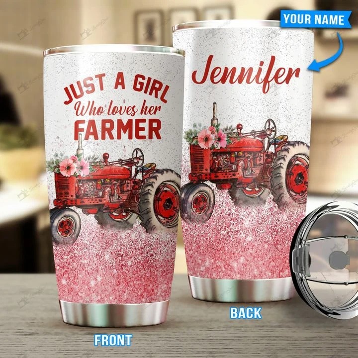 Personalized custom name just a girl who loves her farmer tumbler