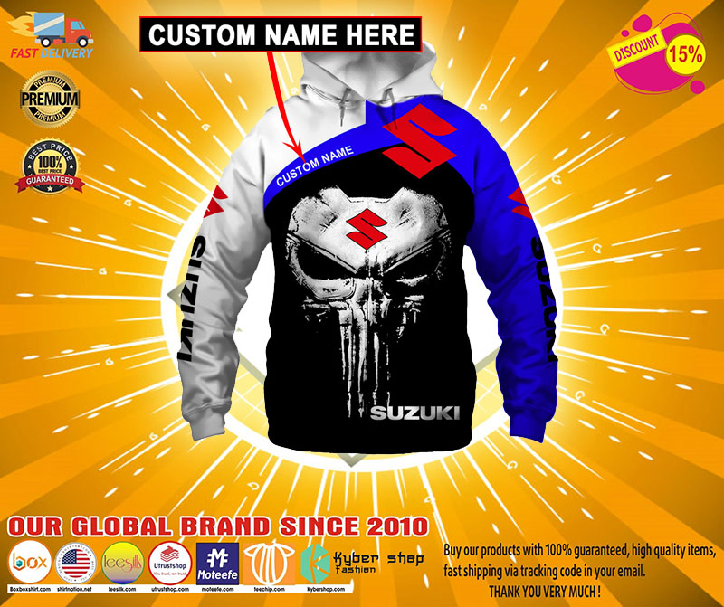 Punisher skull Suzuki 3d hoodie custom name4
