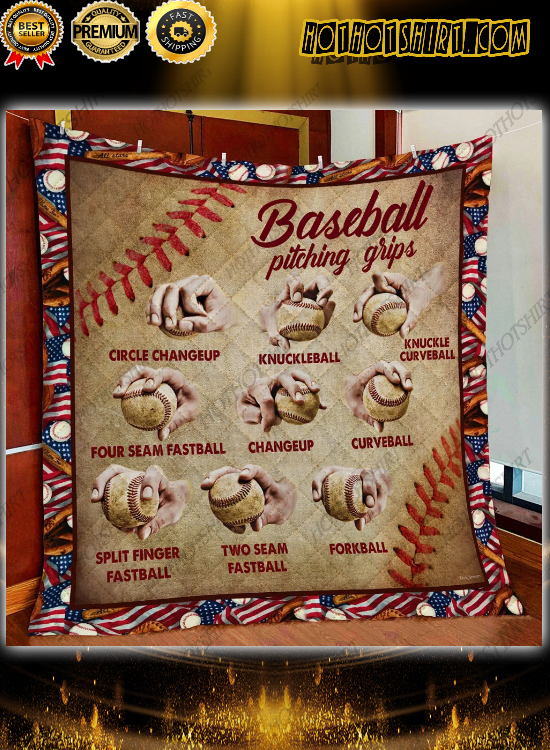 Baseball Pitching Grips Quilt Blanket 1