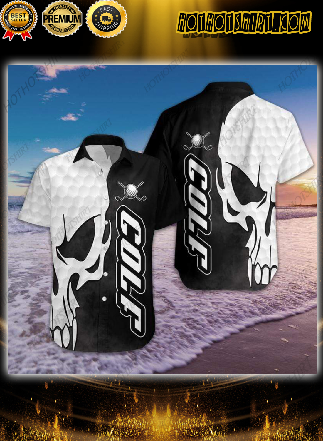 Black And White Golf Skull Hawaiian Shirt 1