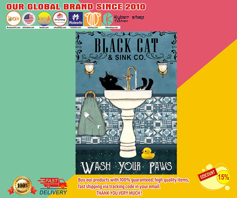 Black cat and sink co wash your paws poster2