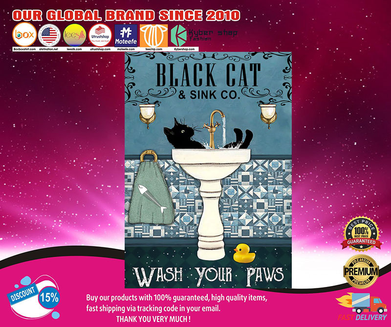 Black cat and sink co wash your paws poster3