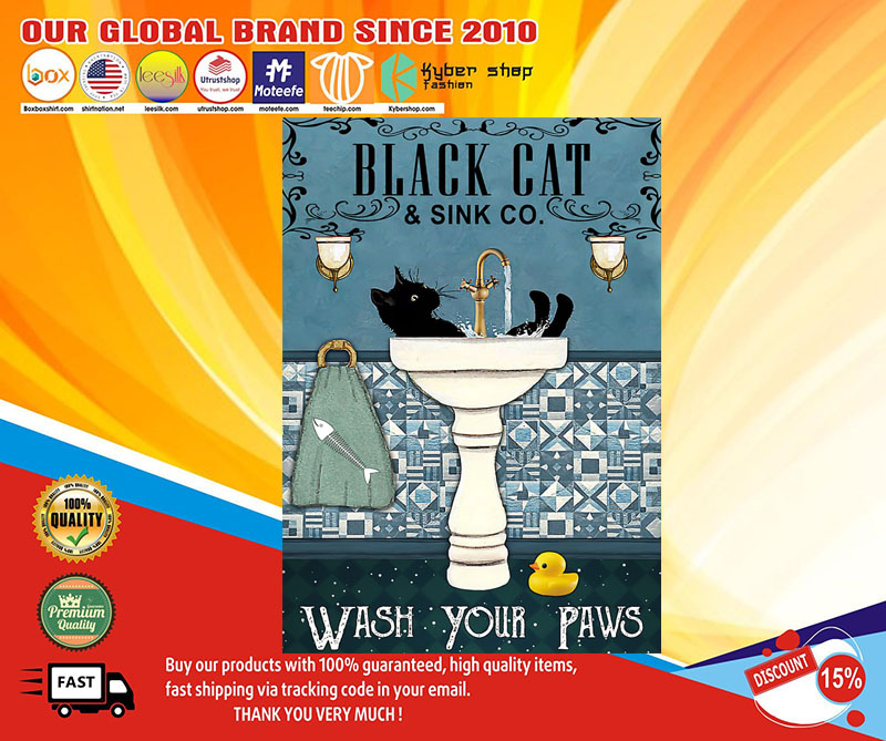 Black cat and sink co wash your paws poster4