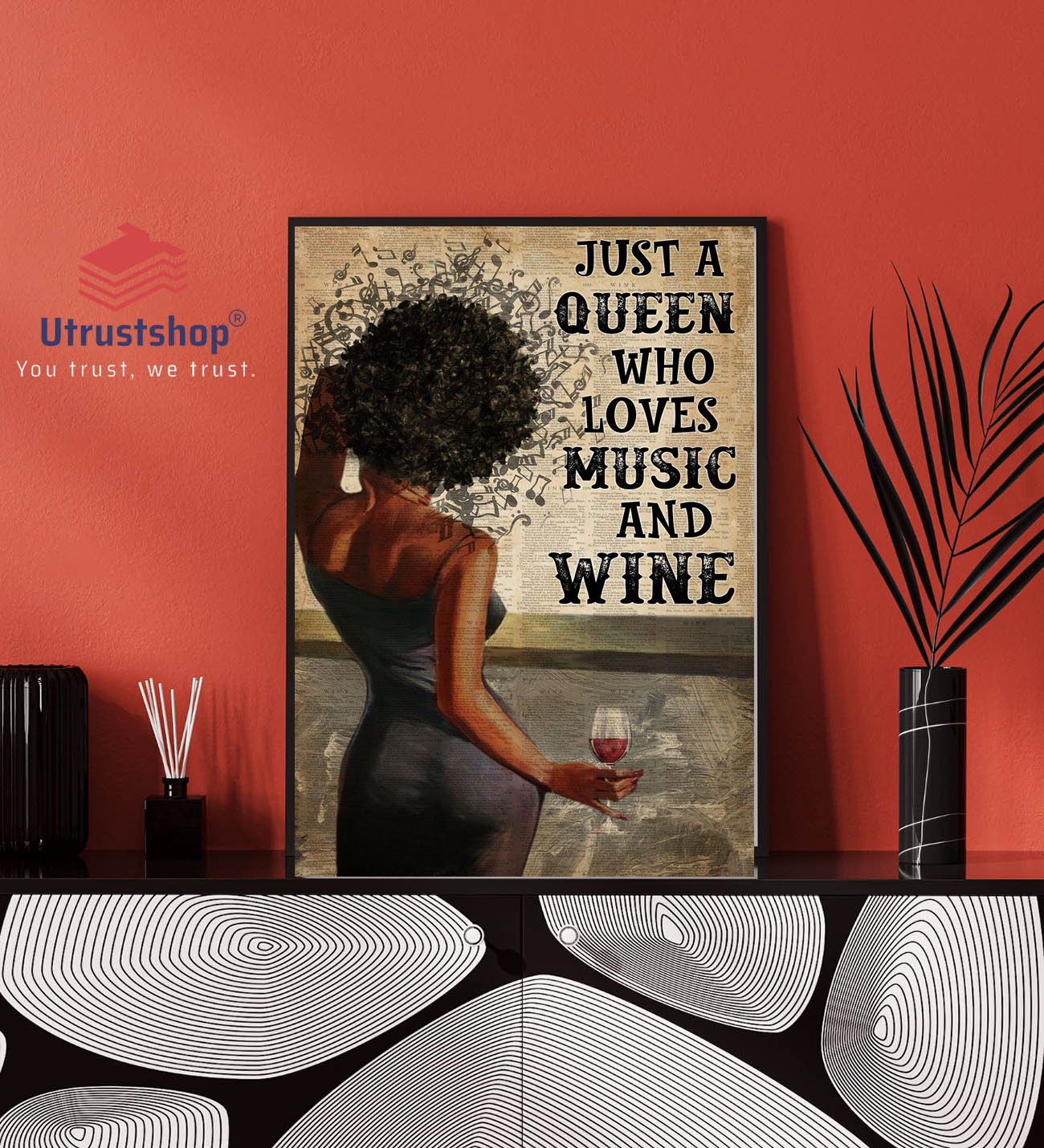 Black girl Just a queen who loves music and wine poster